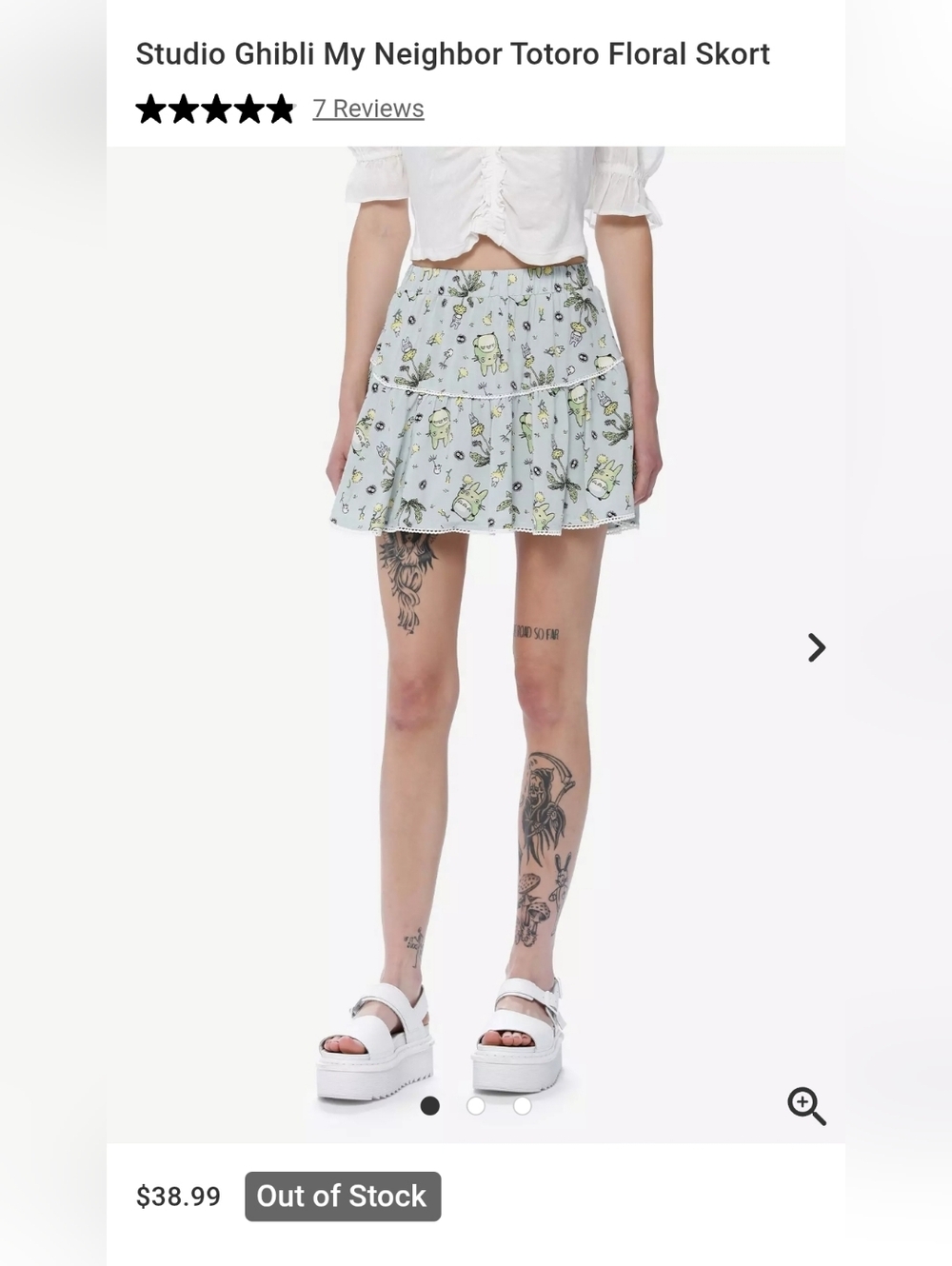 Her Universe Light Blue-Green "My Neighbor Totoro" Floral Tiered Skort, 3 Plus